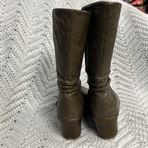 Keen 6.5 Kate Slouch Olive Leather Mid Calf Boots/  Booties Wedge Heel - Picture 4 of 9